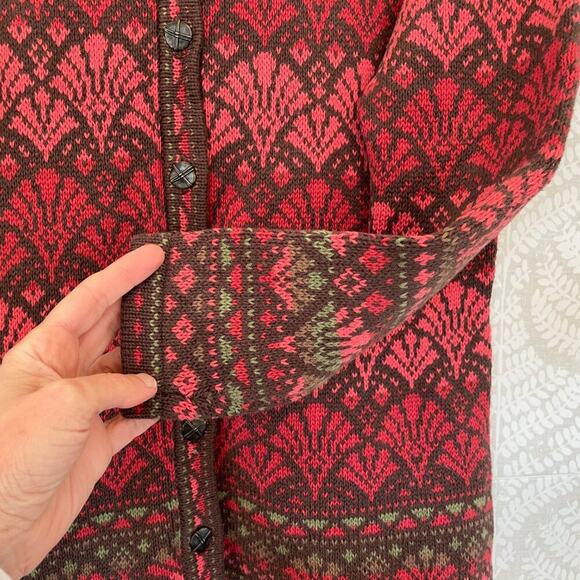 Nomadic Traders Cotton Blend Knit Fair Isle / Nordic Print Cardigan Sweater, M - Picture 3 of 11